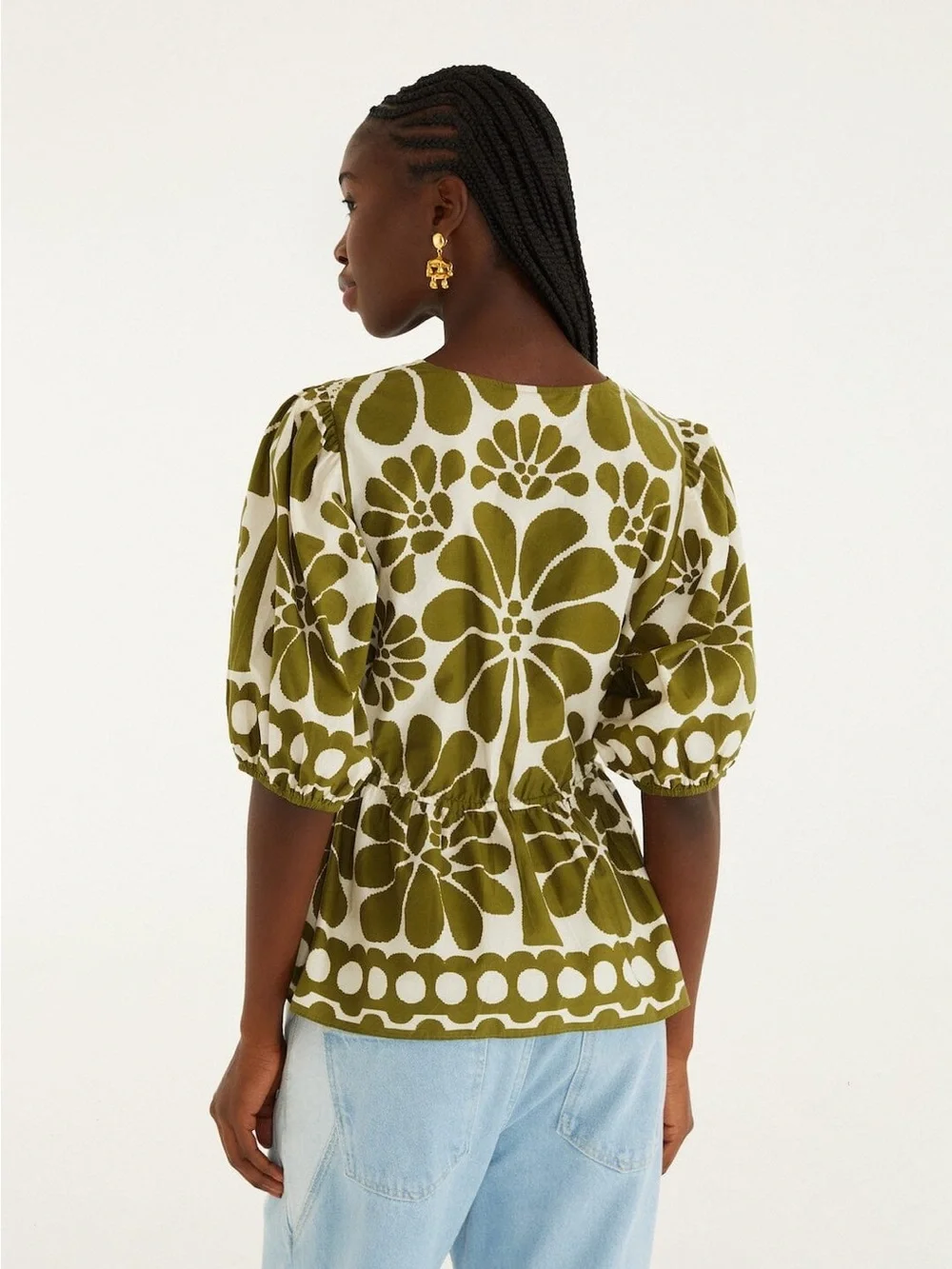 Farm Rio Green Palermo Drawstring Organic Cotton Blouse - Picture 5 of 7